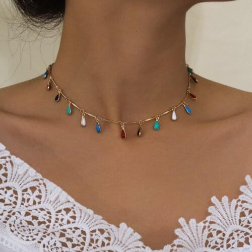 Simple Bohemia Waterdrop Round Enamel Choker Necklaces For Women Girls Party Fashion Jewelry Gift