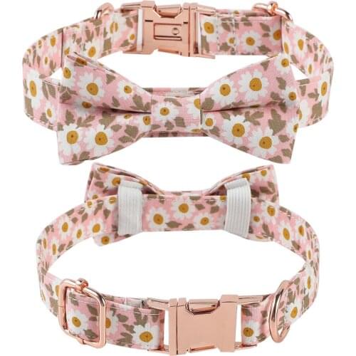 Pet Dog Cat Accessories Cotton Small Floral Pattern Bow Ring Detachable Bow Tie Adjustable Collar Kitty Puppy Pets Supplies