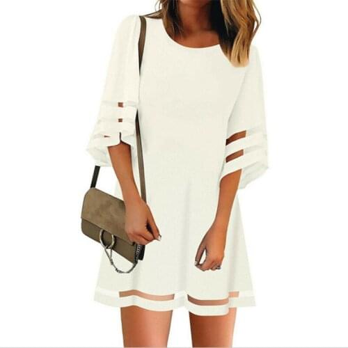 New style chiffon mesh sexy stitching flared sleeve dress loose summer dress for women 2021