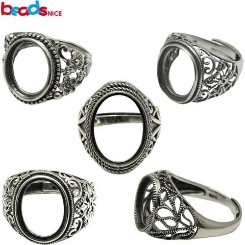Beadsnice Thailand Silver Rings DIY Ring Setting Antique Style Filigree Ring Base for Oval Stones 925 Silver Rings ID 34080