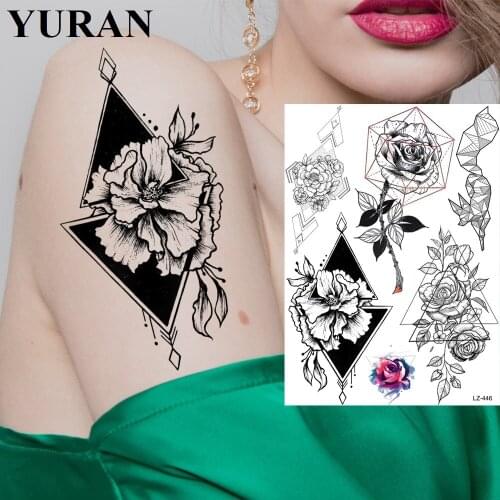 Triangle Bracelet Flower Rose Waterproof Fake Black Custom Tattoos Temporary Saturna Adhesive Tattoo Women Girl Makeup Arm Tatto