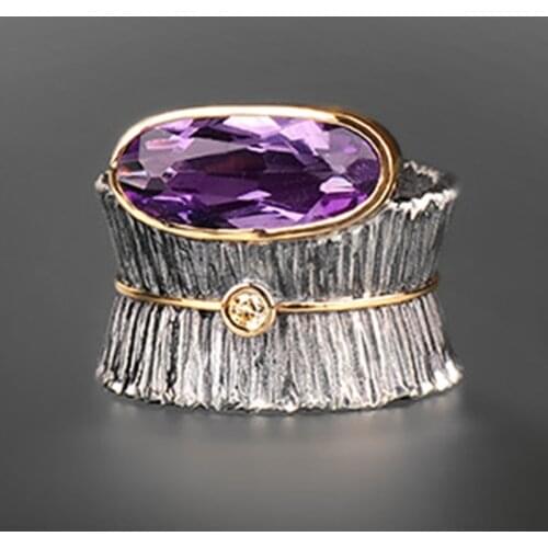 Vintage Purple Zircon Tree Bark Flower Ring Catching 2019 Jewelry Big Wide Women Men Cool Finger Rings Fine Jewelry Gifts Z4M292