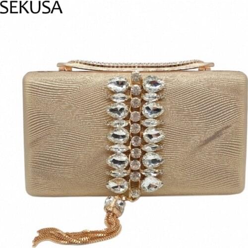 Golden Diamond Tassel Women Metal Crystal Clutches Evening Bags Wedding Bag Bridal Shoulder Handbag Wristlets Clutch Purse