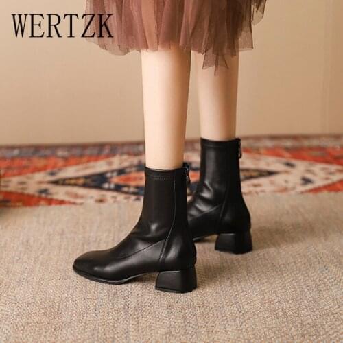 High Quality Thick High Heels Women Ankle Boots Square Toe Zip Footwear PU Leather Female Boot Shoes Woman 2021 New Winter