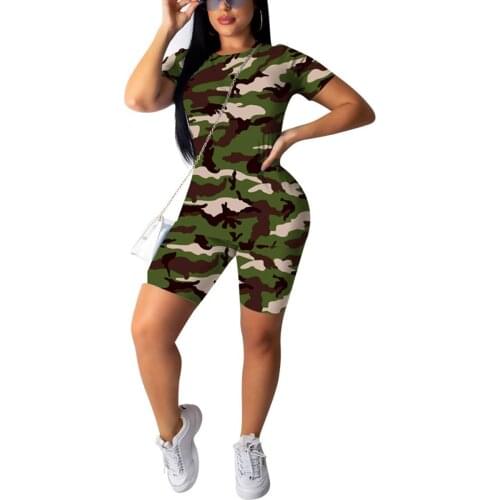 2020 Women Workout Sets Summer Tracksuits Sportswear Camouflage Print Tops+Shorts Suit Two Piece Set 2 Pcs Party Street Outfits