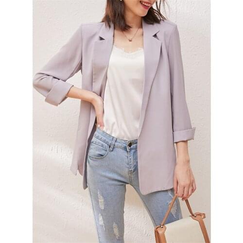 Chiffon Blazer Jackets Womens Autumn New Korean Loose Summer Sunscreen Clothes Solid Lady Casual Thin Blazers Cardigan aq644