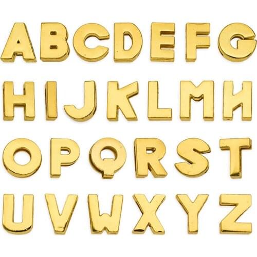 1pc A-Z 8mm Golden Color Plain Slide Letters Charms Fit DIY Wristband & Bracelet & Pet Collar