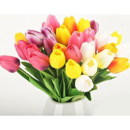 1Pcs 34cm Artificial Flowers Tulips Single Simulation PU Fake Flower Wedding Decoration Party New Year Hotel Home Decoration