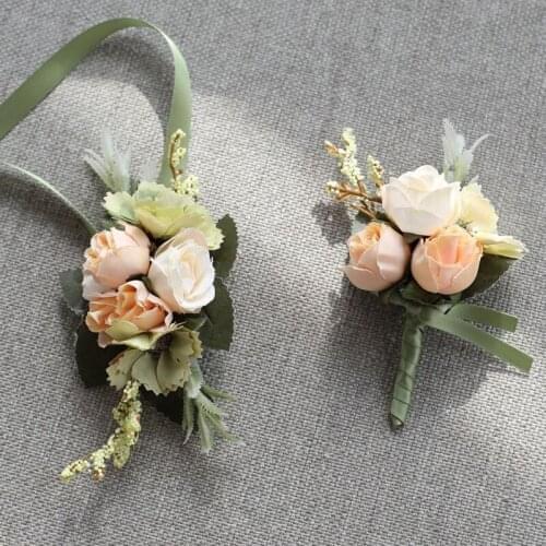 1Pcs Charm Hand Wrist Bridal Wrist Flower Groom Boutonniere Artificial Corsage Wedding Party Accessories