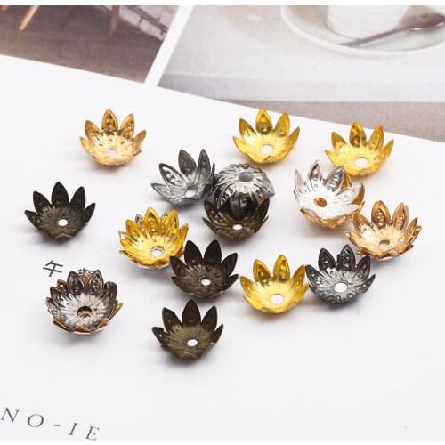 100pcs/lot 8/10mm Lotus Flower Metal Beads Caps Loose Spacer Cone End Beads Cap For DIY Jewelry Making Necklace Accessories