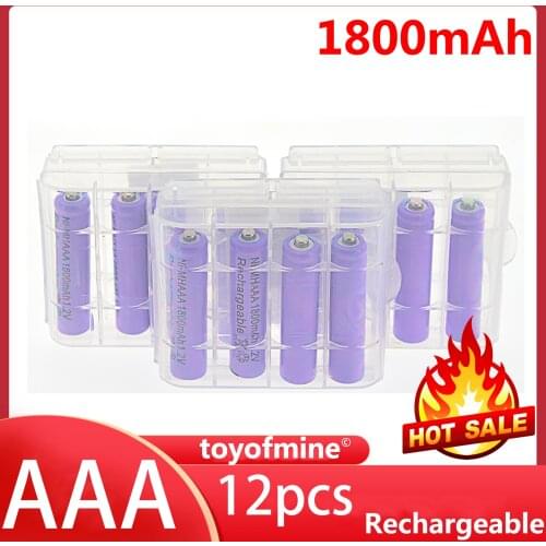 12x 3A AAA 1800mah NiMH 1.2v Purple Rechargeable Battery +3x Plastic case