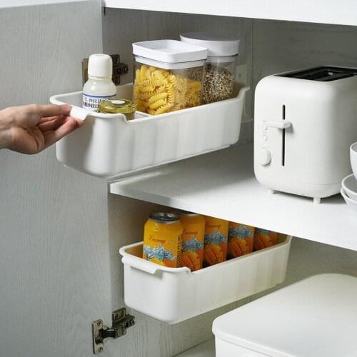 2PCS New Wall-mounted Kitchen Cabinet Storage Box Under Sink Spices Organizer Bin Plastic Gap Drawer Jar Storage Container Tank