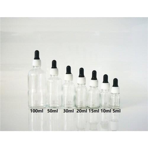 5/10/15/20/30/50/100ml Refillable Clear Essential Oil Bottle with Black Rubber Head Dropper Cap Cosmetic Portable Containers