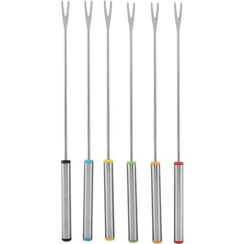 6pcs/Set Stainless Steel Chocolate Cheese Dessert Fondue Pot Forks Kitchen Tool Tableware Fondue Melting Skewer Kitchen Tools