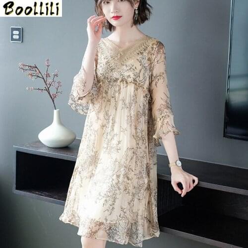 Boollili Summer Dress 2020 Elegant Real Silk Dress Women Party Dress Ladies Vintage Beach Dresses Women Dress Robe Femme
