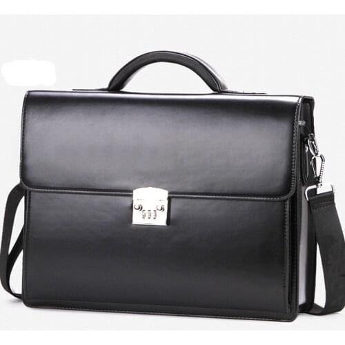 Man Solid Bank Ol Mens Shoulder Bag Work Laptop Bags New Luxury Business Man Bag Theftproof Lock Pu Leather Briefcase for