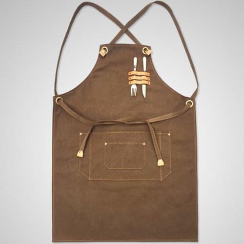 Black Denim Brown Canvas Apron Barista Bartender Bakery Pastry Chef Uniform Florist Barber Hairdresser Gardener Work Wear K64