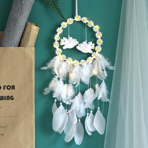 Daisy Handmade Dream Catcher Gifts with LED Light Dreamcatcher Pendant Creative Hollow Wind Chimes Wall Hanging Home Decoration
