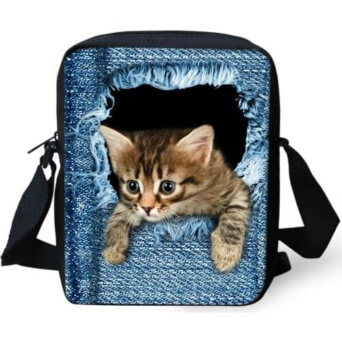 Designer Women Messenger Bags Dog Cat Denim Print Girls Kids Cross Body Bag Cute Pug Bulldog Crossbody Shoulder Bag Woman