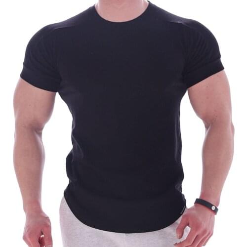 Black Gym t shirt Men Fitness Sport Cotton T-Shirt Male Bodybuilding Workout Skinny Tee shirt Summer Casual Solid Tops Clothing