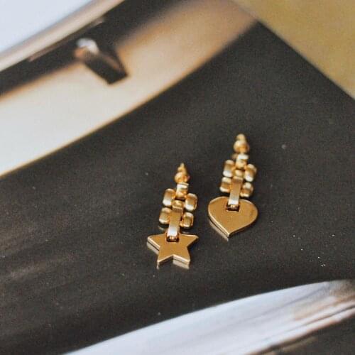 GULCE DERELI, EARRINGS, STAR AND HEART SYMBOL CHARM EARRINGS, VINTAGE CHAIN EARRINGS, GIFT BOX, GOLD/SILVER PLATED