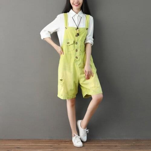 Harajuku summer thin women jumpsuit loose plus size vintage hole personality rompers candy color sweet college style overalls