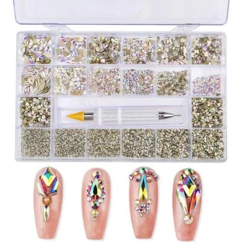 Crystal AB Nail Art Shaped Drill Hot Drilling With Drill Tweezers In Various Shapes 3D Nail Art Decoration Tools