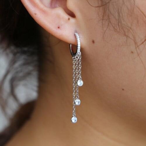 Fine 925 sterling silver round cz Tassel Long chain Dangle Earrings elegance high quality Jewelry long Earrings Women