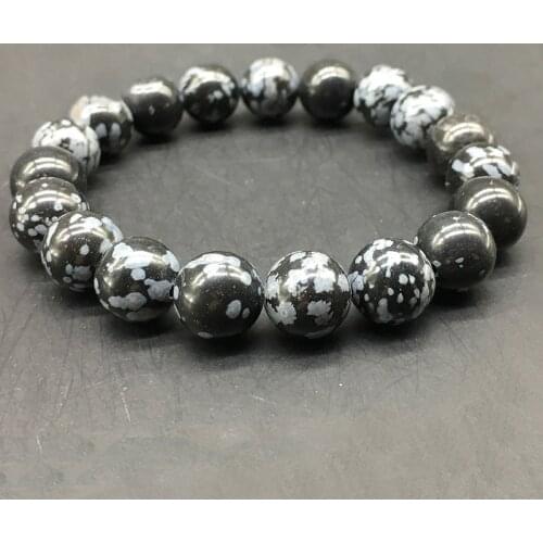 4mm 6mm 8mm 10mm 12mm Natural Stone Snow Flake Jaspers Stone Round Beads Bracelet Wrist Mala Charm Black White Bracelets