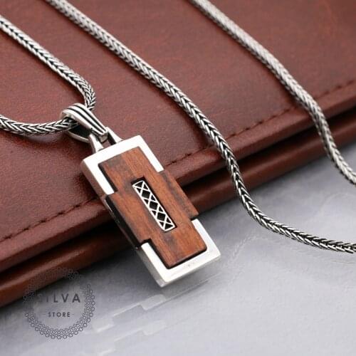 Silva Original 925 Sterling Silver wood Pendant Necklace for Men S925 silver fashion Jewelry Gift Mens Cable Chains