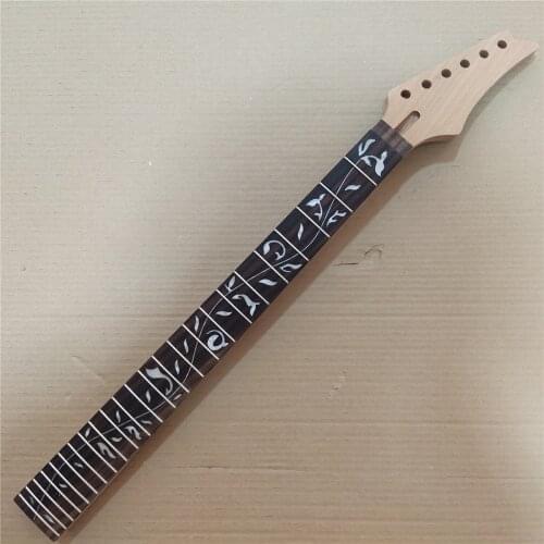 Unfinished 24 Frets Mahogany Electric Guitar Neck Replacement Rosewood Fingerboard Vine inlay