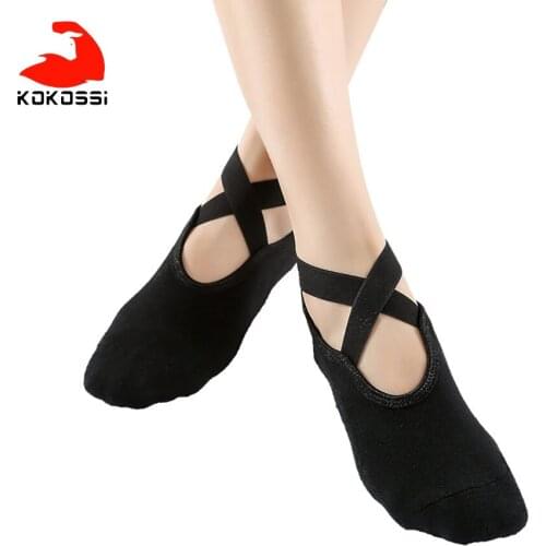 KoKossi 1 Pair Yoga Socks Women Cross Straps Halter Professional Dance Gymnastics Fitness Training Sports Socks Breathable Soft