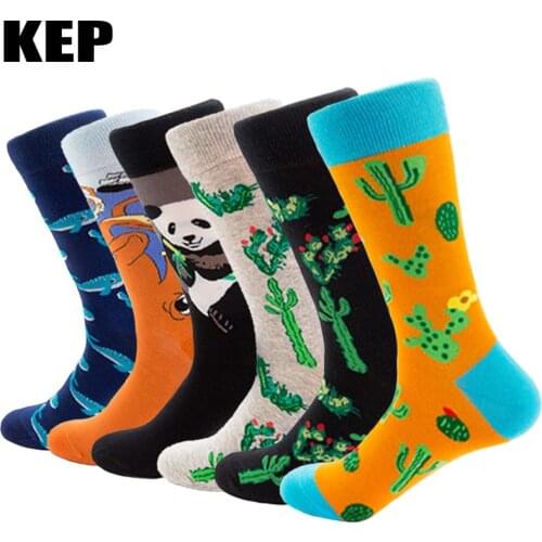 Brand Harajuku Hip Hop Cactus Plant Octopus Whale Panda Animal Cotton Men Socks Funny Happy Socks Winter Street Style Sox Gifts