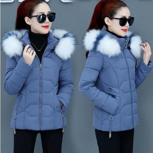 2020 New Winter Jacket Women Parkas Faux Fur Collar Hooded Jacket Female Down Cotton Jacket Parka Outwear Ladies Overcoat P955