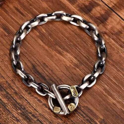 New Luxurious Case Handmade Takayama Ryu Stop Light Thick Ring Retro Thick Bracelet Male Silver Handmade Heavy Locomotive Wind