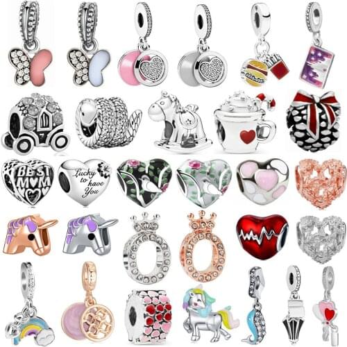 New Cute Cup Rainbow Butterfly Hearts Pendant Suitable for Original Pandora Charm Bracelet Necklace Lady DIY Jewelry Gifts