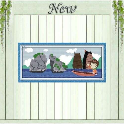 Ha Long Bay scenery cartoon Vietnam painting counted print on canvas DMC 11CT chinese Cross Stitch Needlework Set Embroidery kit