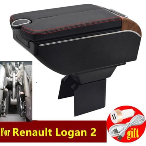 For Renault Logan 2 Armrest box Double doors open 7USB Centre Console Storage Box Arm Rest