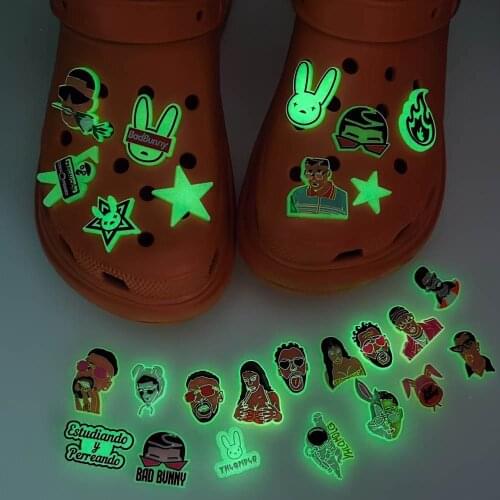 1 Pcs Glow in the Dark Croc Shoe Charms Bad Bunny PVC Shoes Accessories Rabbit Ornaments for Girl Gift Noctilucence Decorations