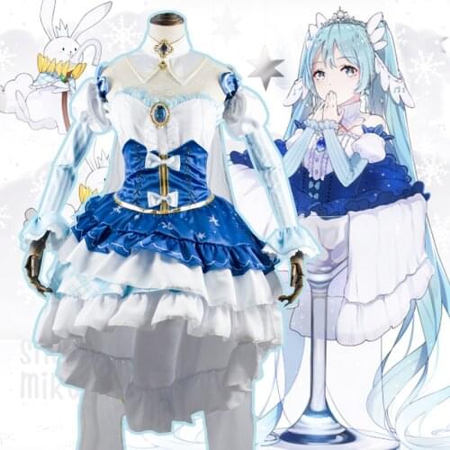Virtual Singer Princess Snow Miku Cosplay Full Suit VOCALOID Miku Wig Costume Crown Lolita Dress Cos Props Performance Party