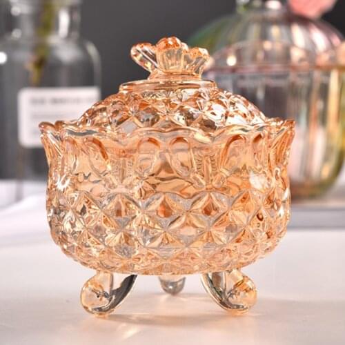 Multicolor Crystal Glass Storage Jar Lids Candy Jar Glass Container Cookie Cotton Swab Box Storage Interior Tabletop Decoration