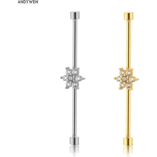 ANDYWEN 925 Sterling Silver Gold Ear Cuff Piercing Ear Bar Cuff Earring Women Luxury Clips 2021 Women Wedding Jewelry Gift