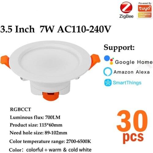 1-20 pcs tuya zigbee 3.0 led bulb downlight compatible alexa google home dimmable RGB/CCT color changing down light hub needed