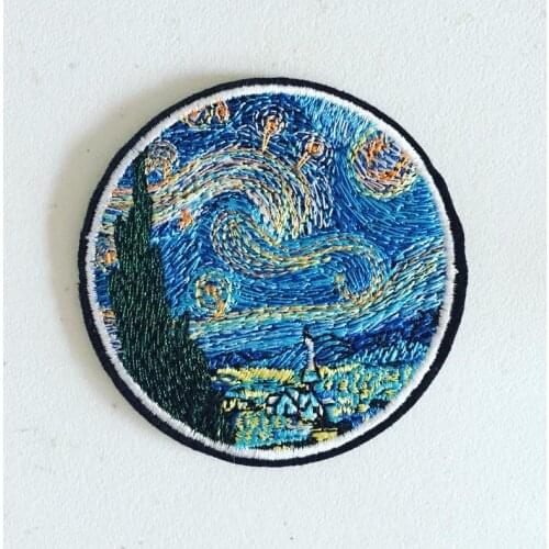 Van Gogh Impressionist Art Embroidery Patch Starry Night Iron on Patch High Quality Free Shipping Clothes for Jeans