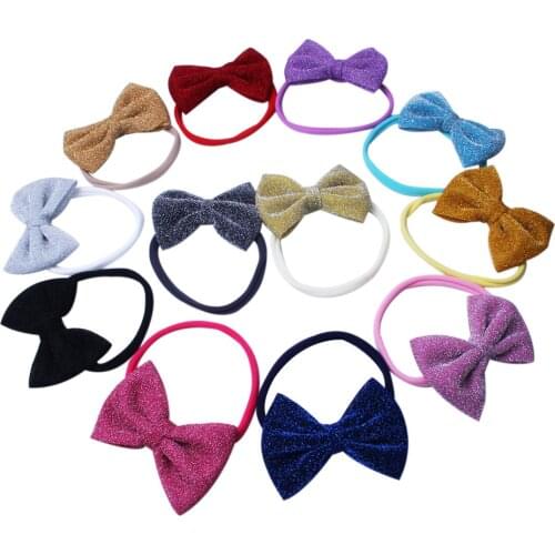 XIMA 12pcs Fabric Glitter Bows Girls Headbands Elastic Nylon Hairbands for Kids Teens Children Hair Accessories