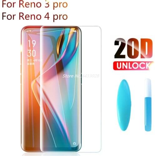 9H 20D UV Full Glue Tempered Glass For OPPO Reno 3 4 Pro Screen Protector For OPPO Reno 4 Pro Reno 3 Pro Protective Film Glass