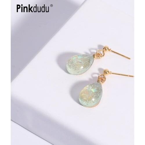 Pinkdudu New Classic Elegant Clear Simple Dangle Earrings Blue Gem Oval Sequins Water Drop Earrings Jewelry Gift for Women OG092