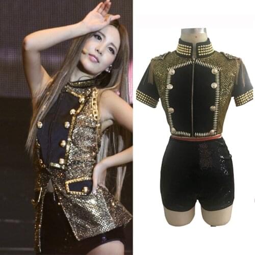 Jazz Dance Costume Female Singer Hip Hop Street Performance Outfits Women Sexy Nightclub Dj Ds Party Dance Costume Suit DWY2148