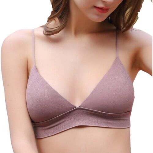 Ladies Solid Color Sexy Triangle Cup Bra Thin Shoulder Strap No Steel Ring Deep V Triangle Cup Sports Bra Lingerie