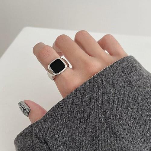 VENTFILLE 925 Sterling Silver Geometric Square Female Retro Creative Opening Index Finger Ring